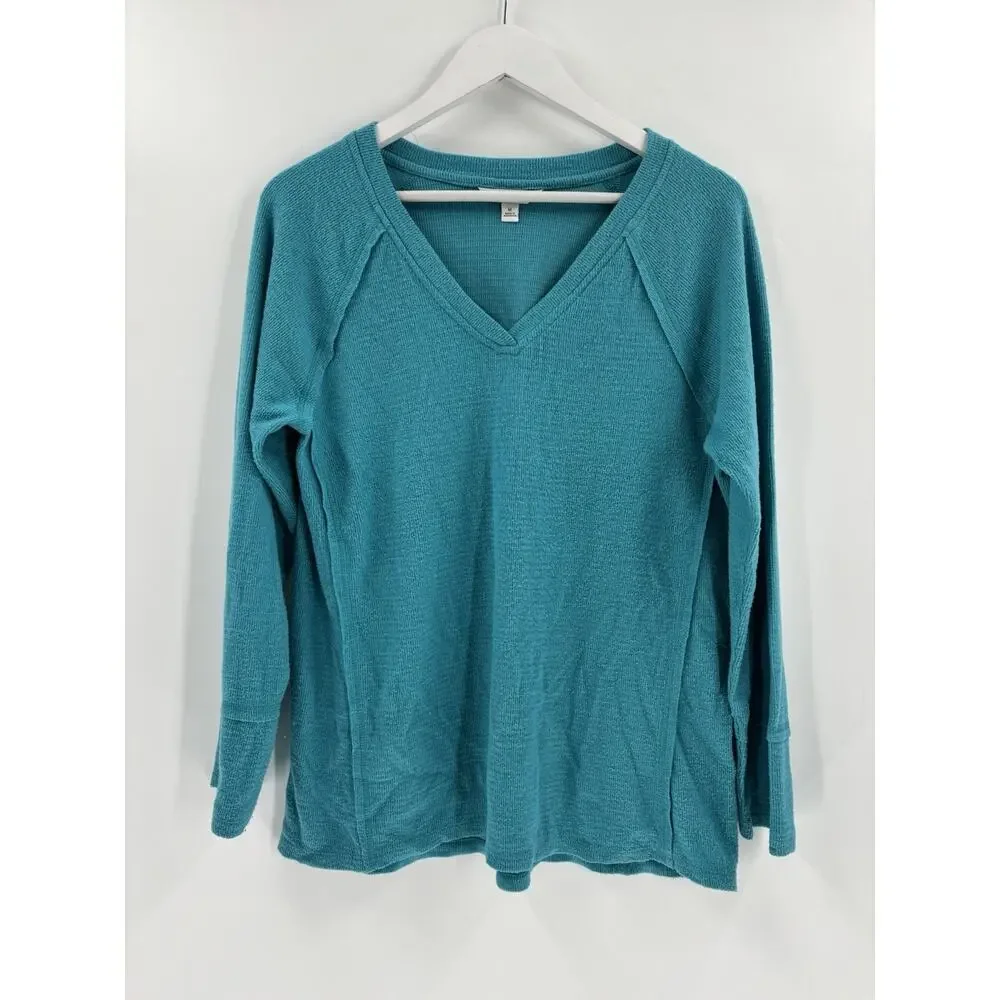 Wildfox Sweater Womens Medium Teal Blue V Neck Soft Knit Stretchy Pullover Top